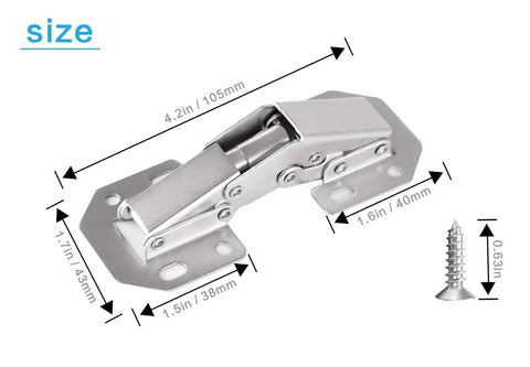 Heavy Duty Eight Pack Hidden Hinges For Frameless Cabinets Self Closing Concealed Door Hardware image showing size dimensions and design detail.