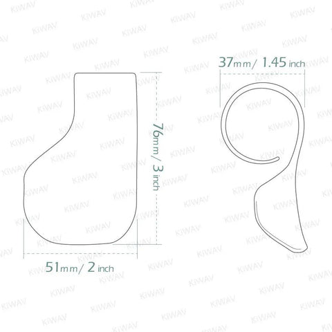 Technical drawing of Throttle Mounted Motorcycle Cruise Assist Wrist Rest Grips With Ergonomic Wave Design dimensions shown in mm and inches