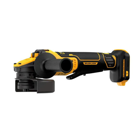 Heavy Duty Angle Grinder With 20V Max FlexVolt Advantage Muscle, Paddle Switch Trigger, side view showing handle and brushless design.