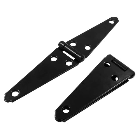 Heavy Duty Black Strap Hinge Set For Wooden Garden Sheds And Backyard Gates Built Tough Four Inch Corrosion Resistant Iron Tee Hinge Hardware, black metal hinges.