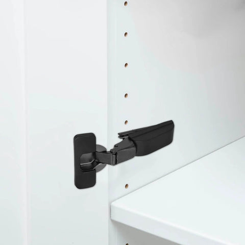 Soft Close Kitchen Cabinet Hinges With Silent Damping For Concealed Doors installed in white cabinet, black finish