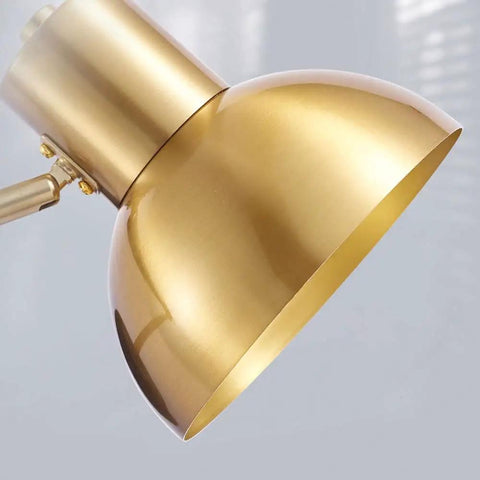 Close-up of adjustable dome shade on Badass Industrial Metal Swing Arm Wall Sconce With Rock Solid Adjustable Dome Shade And E27 Socket Hella Sturdy For Bedroom Reading Vibes And Slick Black Brass Finish Modern Wall Lamp.
