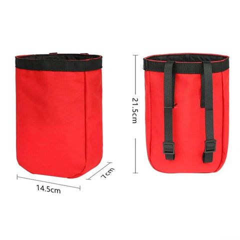 Climbing Tool Bag 2L Nylon Waist Pouch Water Resistant Tool Storage With Quick Press Fastener For Hiking Caving Training And Outdoor Adventures Red Finish, front and back view