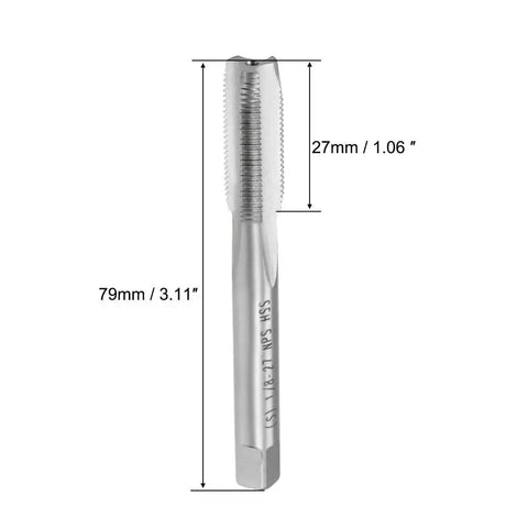 1/8-27 NPS Pipe Tap With 3 Straight Flutes, High Speed Steel Threading Tool, dimensions shown for precision threading.