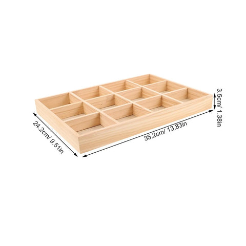 Straight Up Premium Solid Wood Jewelry Tray With 12 Divided Compartments, 35.2cm x 24.2cm, ideal for rings and earrings.