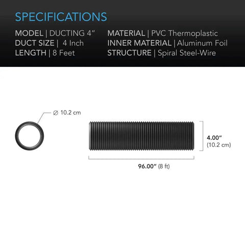 Built Tough 4 Inch Aluminum Ducting With Four Layer Protection, 8 Ft Long For HVAC Ventilation Exhaust Dryer Or Grow Room Use