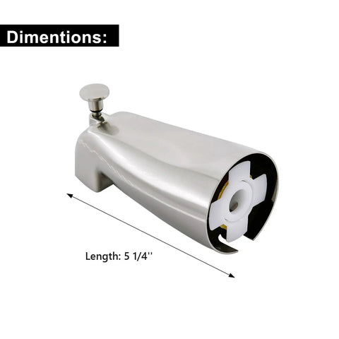 Slip Fit Tub Spout With Pull Up Diverter For Half Inch Copper Tubing In Brushed Nickel Finish, side view, dimension details