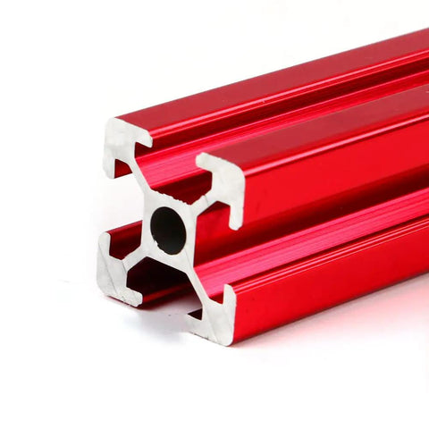 Close-up of aluminum frame piece for Open Air PC Case Frame For ATX M-ATX ITX Motherboards Dope Open Bench Chassis Red.