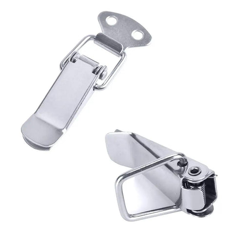 12Pcs Stainless Steel Spring Loaded Toggle Latches With 48Pcs Mounting Screws 72mm Overall Length; close-up of two latches