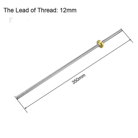 T8 Lead Screw 8mm Diameter 350mm Length With 12 Lead Stainless Steel Lead Screw Rod And Copper Nut Trapezoidal Thread For 3D Printer Z Axis High Precision Linear Motion