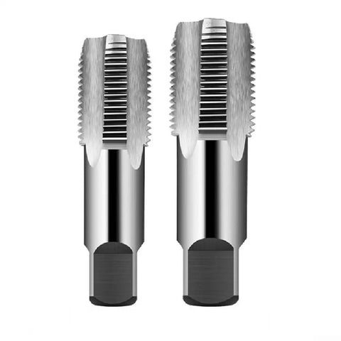 Two Piece Screw Tap Set For Quick Pipe Thread Repairs One Half And Three Quarter Inch, steel construction, two taps shown.