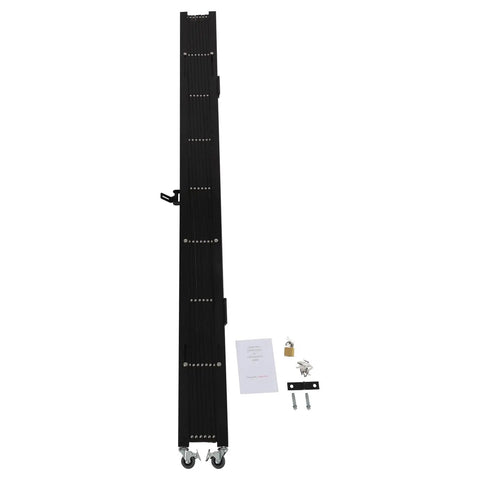 Badass Wall Mounted Folding Security Gate Smooth Glide Expanding Accordion Barricade in black, heavy duty iron and aluminum alloy with accessories.