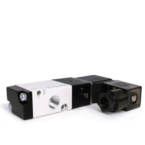 Front view of DC24V Solenoid Valve Three Way Two Position Normally Closed Pro Grade Pneumatic Electric, Aluminum Alloy Body, Model 3V11006.