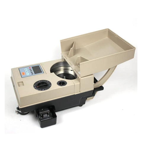 Automatic Coin Sorting Machine And Electronic Currency Counter, beige, compact design, automated coin sorting for retail use.