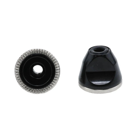 Bike Axle Nut Set M5 Aluminum Alloy Quick Release Rod Nut For Bicycle Hub Fixed Gear 2 Pack shown from front and side view
