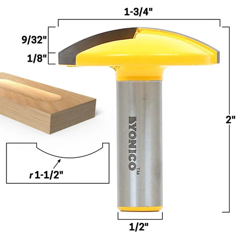 Go-To Horizontal Crown Router Bit With 1-1/2 Inch Radius And 1/2 Inch Shank For CNC Table Mount And Handheld Routers