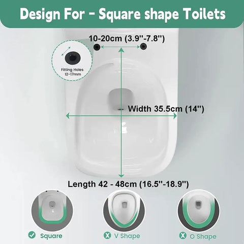 Square White Toilet Seat With Smooth Soft Close And Quick Release Hinges Top Mount Adjustable Fixings No Sweat Cleanup Premium Plastic Lid dimensions and fitting guide