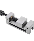 Heavy Duty CNC Grinding Milling Right Angle Vice Featuring Rock Solid Precision Flat Jaws Built Tough From Pure Quenched Steel For Superior Grip And Badass 3.5 Inch Durability, side view showing grip mechanism.