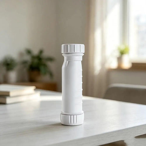 Heavy Duty Waterless Waste Valve With Self Sealing Tech For Rv And Seasonal Retreat Setup, vertical white plastic design.