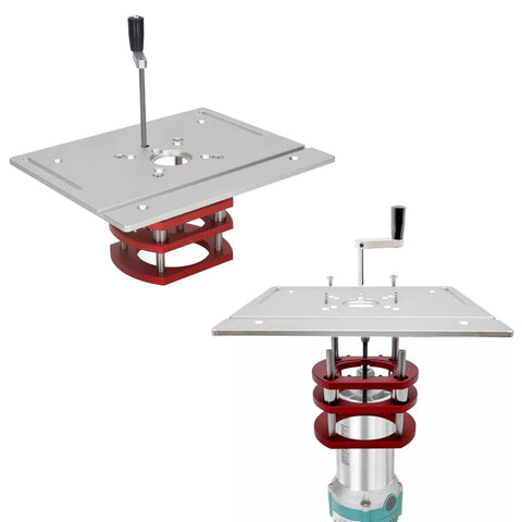 Heavy Duty Router Table Manual Lift System With Precision Cast Aluminum Base Plate And Rust Proof Stainless Steel Insert for precise woodworking.