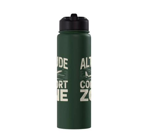 Glider Pilot Water Bottle For Soaring Club Stainless Steel Insulated Hydration Bottle For Sailplane Enthusiasts Keeps Drinks Cold Or Hot On Long Flight Days, green bottle with black lid.