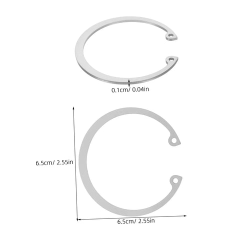 Stainless Steel C Clip Retaining Ring Set Five Pieces Durable Grooved Shafts With Elastic Design For Easy Install Displayed with Measurements