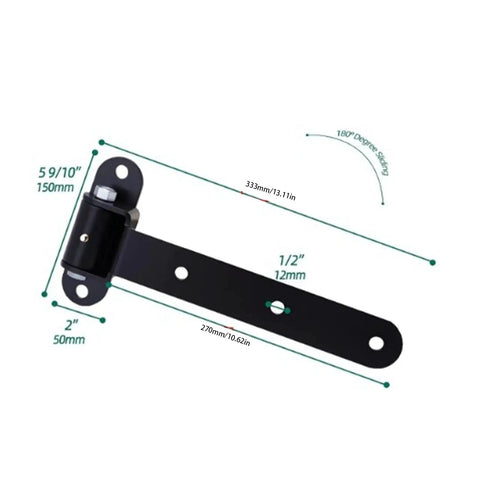 Badass Heavy Duty Gate Hinges 13 Inch Pair With 900 Lb Load Capacity 180 Degree Swing, showing dimensions and structure.