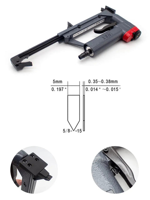Beefy Pneumatic Picture Frame Nail Gun And Portable Air Stapler For Photo Mirror Framing Heavy Duty Handheld Pin Nailer showing detailed components.