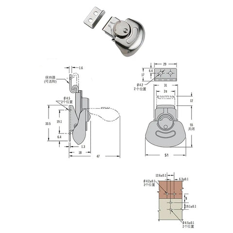 Rotary Draw Latches Vertical Mount Includes K3-1625-52 And K3-2347-52 Variants 1 Piece Color XK705-5-304 diagram