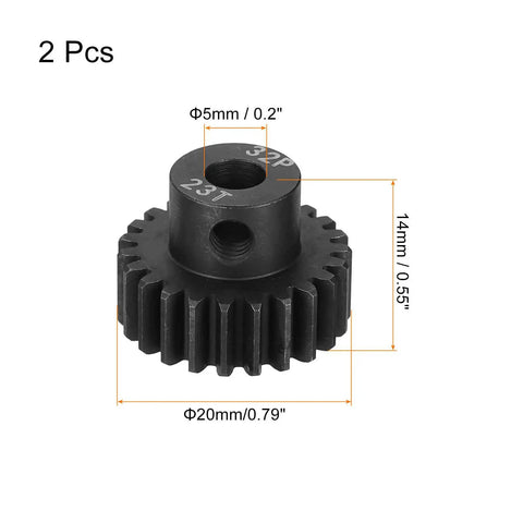 Two Pack Hardened Pinion Gear Set 23T 32P With 5mm Shaft For 1/10 RC Cars Boats Drones Carbon Steel Beefed Up Replacement Gears