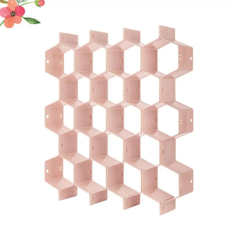 Hella Smooth Honeycomb Drawer Organizer For Closet that fits like a glove, pink ABS plastic grid for sorting socks and ties.