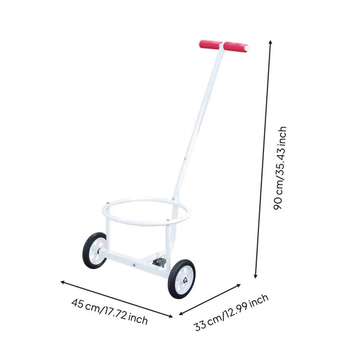 Manual Bucket Cart With Angled Padded Handle And Open Frame Holder For Guided Transport Easy Grab And Go Two Wheel Trolley Carrier For Hauling Buckets And Containers Across Home Or Shop White, 90cm tall