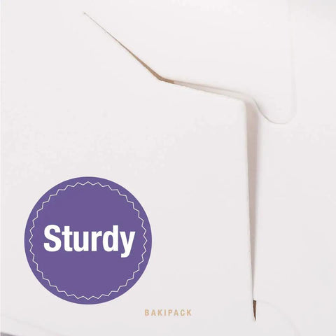 Detail of a sturdy white bakery box showing its foldable design for Twenty Five White Bakery Boxes With Clear Window 5x5x3.5 Inch.