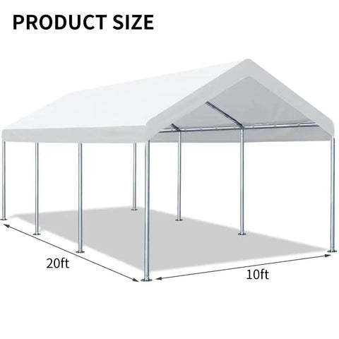 10x20 Carport Replacement Top Cover White with Ball Bungees for Shelter Tent or Garage Heavy Duty PE Fabric 180 g/m2 Frame Not Included
