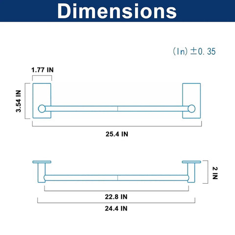 Dimensions of No Drill Adhesive Towel Bar For Bathroom 24 Inch Stainless Steel Brushed Nickel Stick On Wall Mount Towel Rack