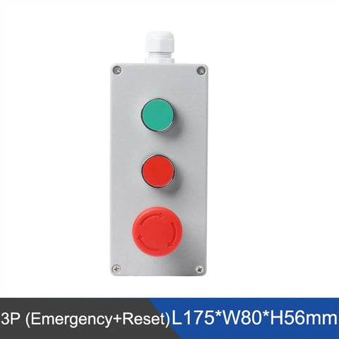 Explosion proof push button control box with emergency reset buttons for industrial use