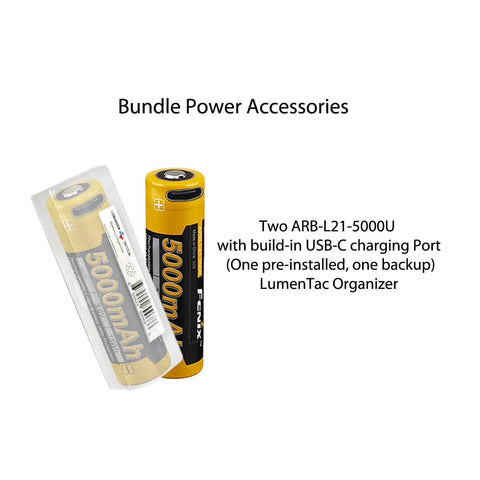 Two ARB-L21-5000U batteries with USB-C port for Long-Range Rechargeable Hunting Flashlight 1500 Lumen With 1011 Yards Reach