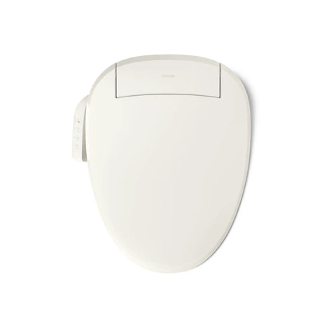 Heated Bidet Toilet Seat With Wireless Remote, Biscuit Color, smooth lid, top view of the toilet seat with remote control.