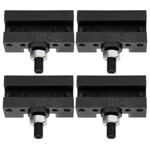 4PC Quick Change Boring Tool Set With High Carbon Steel CNC Fixture Clamps for Accurate Machining and Rock Solid Grip, showing four sturdy clamps.