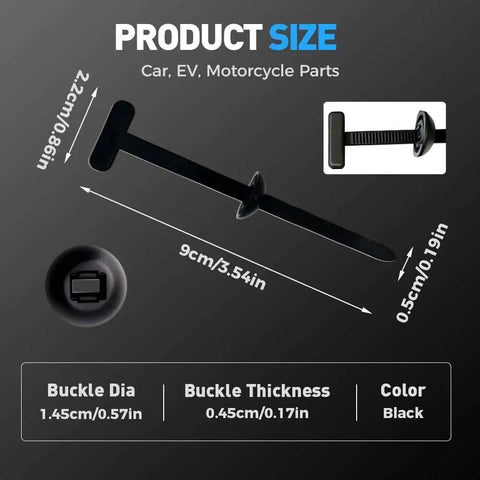 Universal Nylon Cable Tie Buckle For Cars Heavy Duty Self Locking Rivet Zip Ties Holder with product dimensions and black color