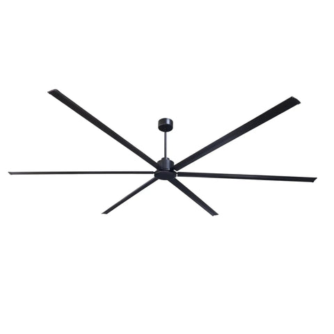Straight Up 144 Inch HVLS Industrial Ceiling Fan Built Tough With 130W DC Motor Six Reversible Aluminum Blades Plus Smart Remote Control overhead view.