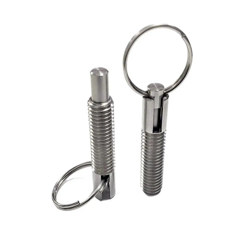 Real Slick Stainless Steel Locating Pin With Hand Retractable Spring Indexing Plunger M6 Lock Ring for secure workshop use.