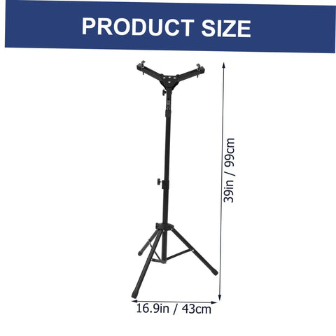 Rock Solid 12 Inch Adjustable Folding Drum Rack With Black Snare Stand And Smooth Height Adjustments For All Percussion Gear dimensions showing 39in height and 16.9in width.