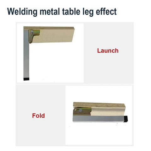 Welding metal effect of Heavy Duty 90 Degree Folding Table Leg Bracket With Self Locking Hinge, demonstrating launch and fold positions.