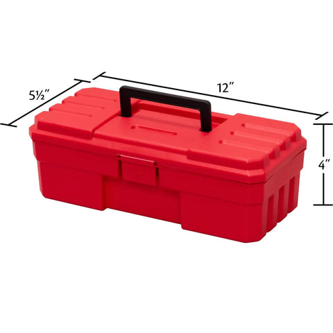 12 Inch Plastic ProBox Toolbox For Tools Hobby And Craft Storage Red Grab And Go Organizer With Black Handle and Dimensions