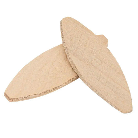 100 Piece Wood Biscuits Kit For DIY Woodworking Joinery Beech Dowel Pins showing two detailed flat biscuits in solid wood construction