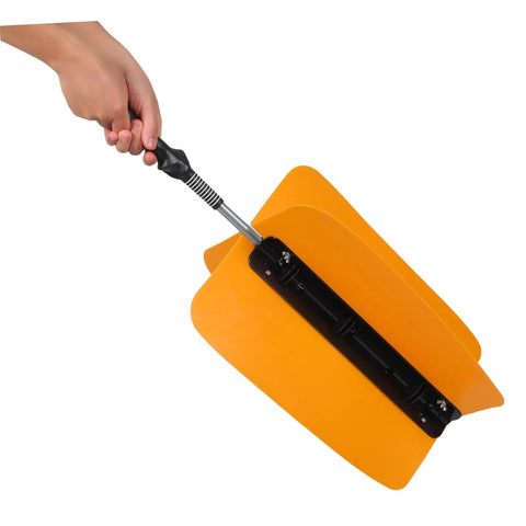 Person holding Golf Swing Power Fan Trainer with adjustable wind resistance, yellow, portable quiet motor, beginner swing boost tool