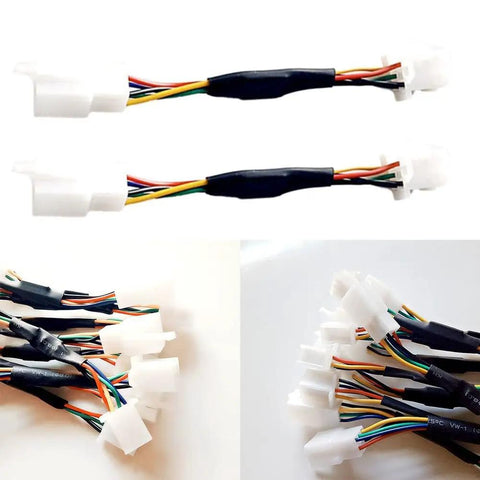 Two Electric Bike Hall Sensor Adapter And 5 Wire Motor Phase Converter For Ebike And Scooter Repair 60 To 120 Degree Replacement PCB Board Easy Install Two Pack against white background, with multicolor wires and connectors.