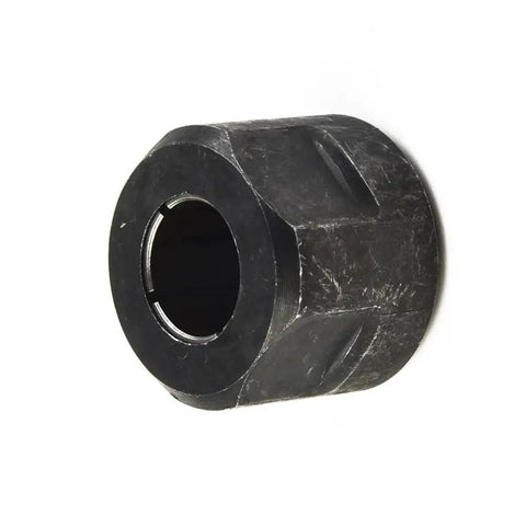 Dead On Accuracy Balanced Metal Collet Clamping Nut 20mm By 27mm For Cnc Lathes shown from side angle, highlighting steel construction.