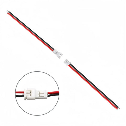 30 Piece 1.25mm JST 2 Pin Micro Connector Kit With 80mm 26AWG Red Black Wires For RC Toys LED Strips Robotics And Tiny Electronics Dope Quick Connectors For Easy Hookup And Reliable Power with close-up of connector detail